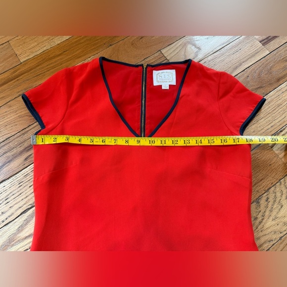 Sail to Sable Red/Navy V-Neck Ruffle Dress Women’s Size 6 - Picture 10 of 13